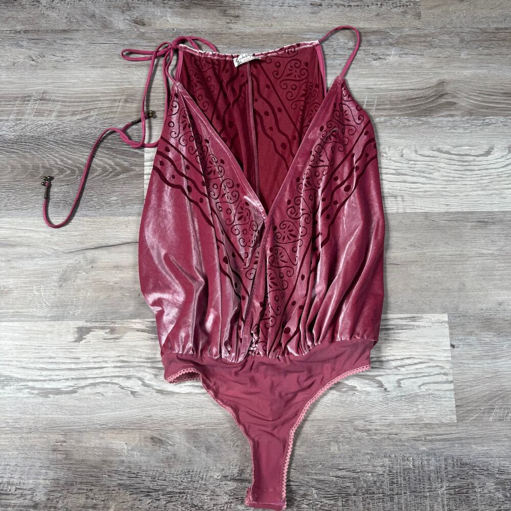 Free People Velvet Halter Bodysuit Fairy Grunge Whimsigoth Y2K Festival Boho S